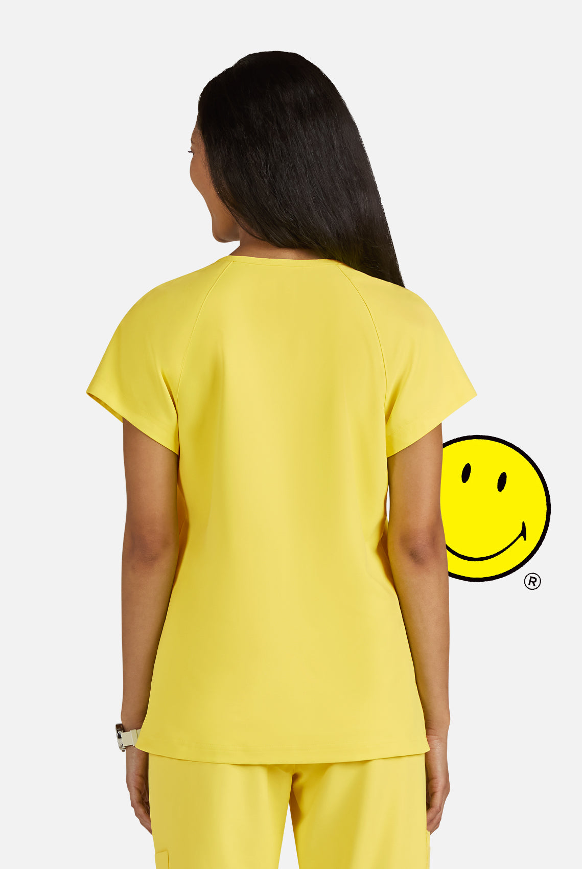 Koi Smiley World Ecstatic Scrub Top - Loving Yellow