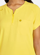 Koi Smiley World Ecstatic Scrub Top - Loving Yellow