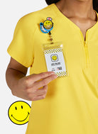 Koi Smiley World Ecstatic Scrub Top - Loving Yellow