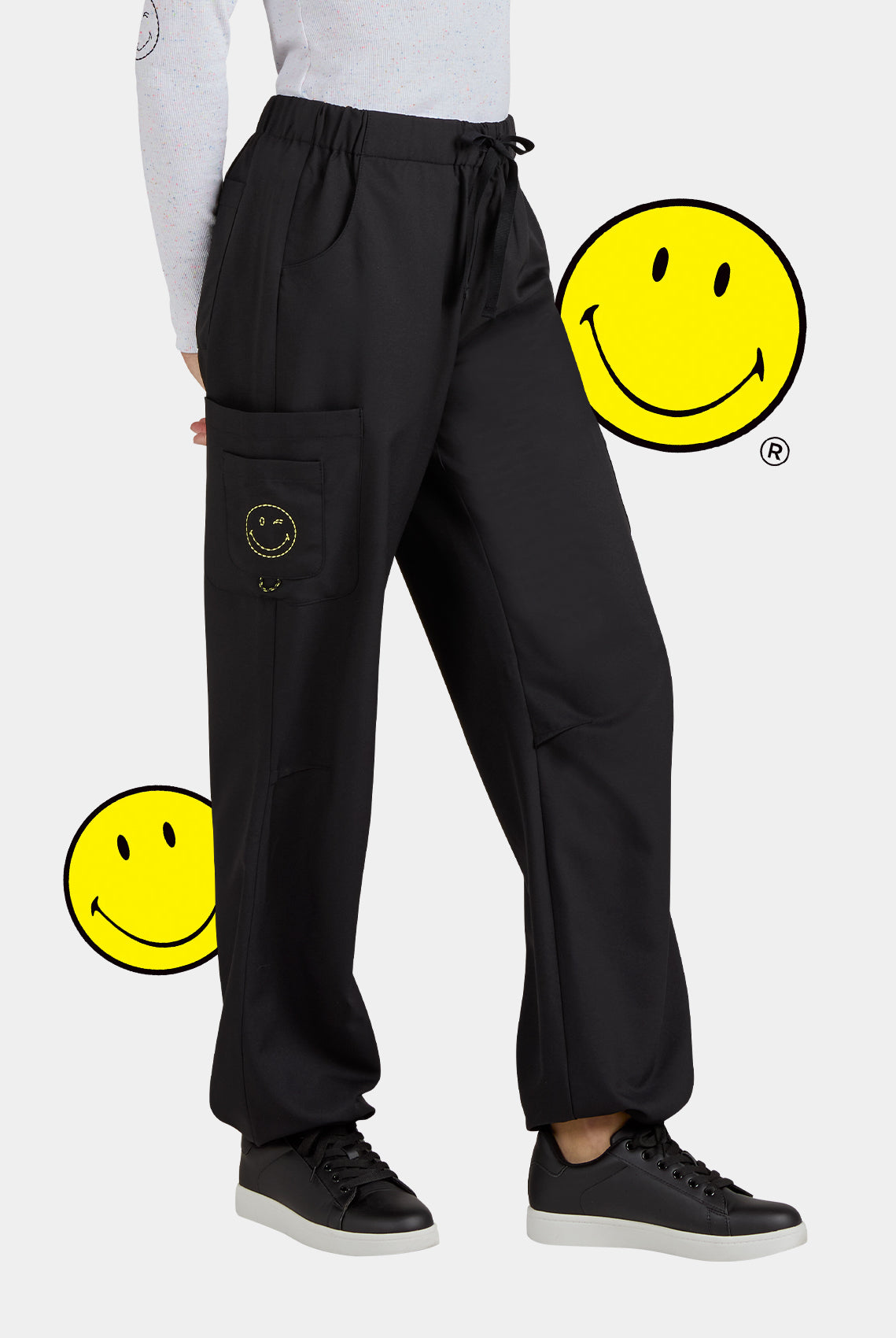 Koi Smiley World Jubilant Scrub Trousers - Black