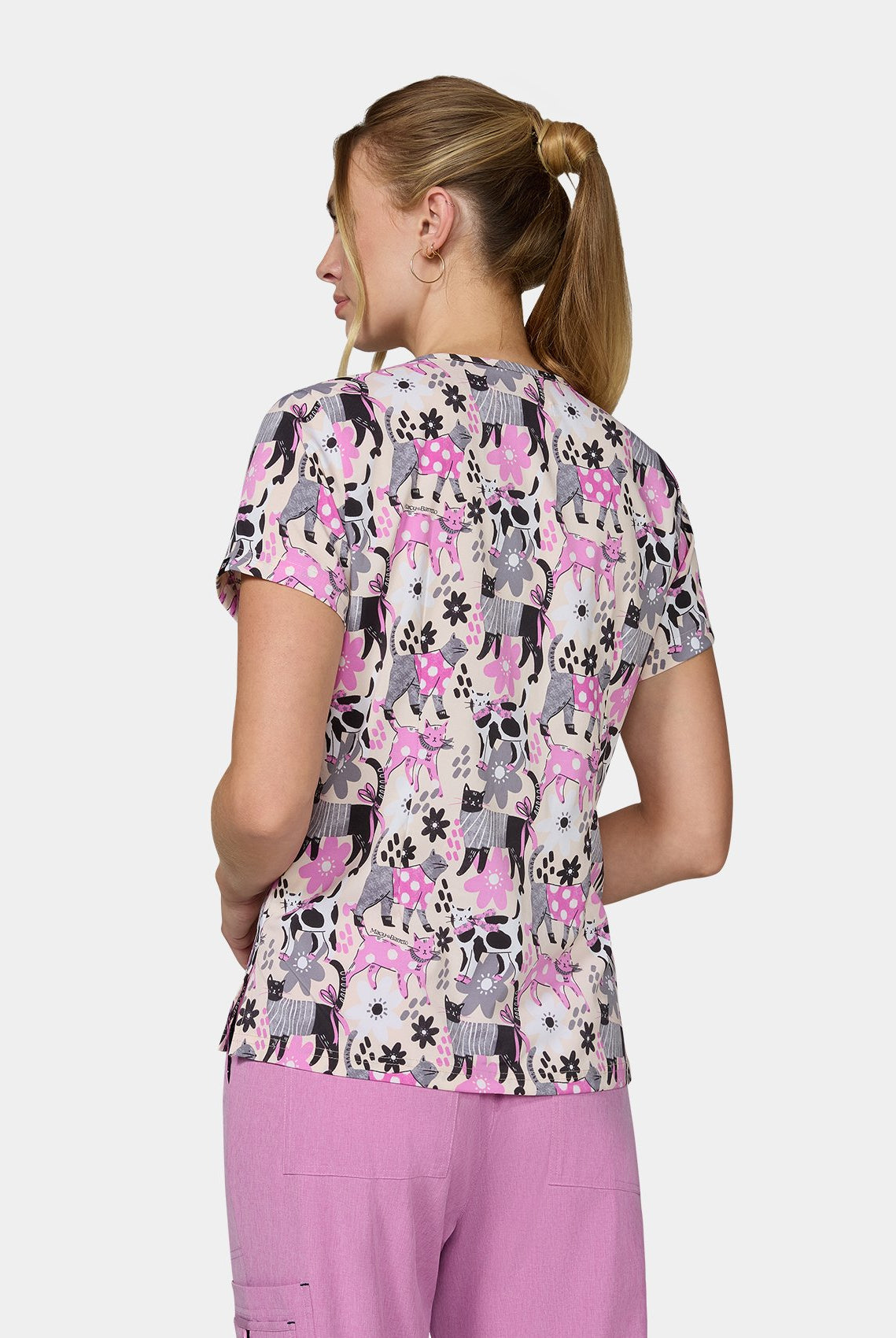 Women's Koi Basics Leslie Scrub Top in Everyday Floral Cats
