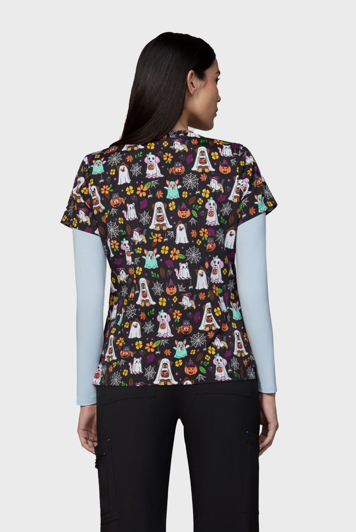 womens-scrub-top-koi-basics-leslie-ghostly-critters-1