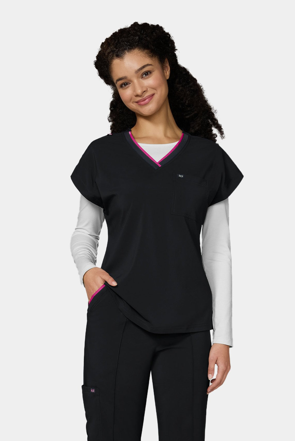 Women's Koi Basics Mckenna Scrub Top in Black