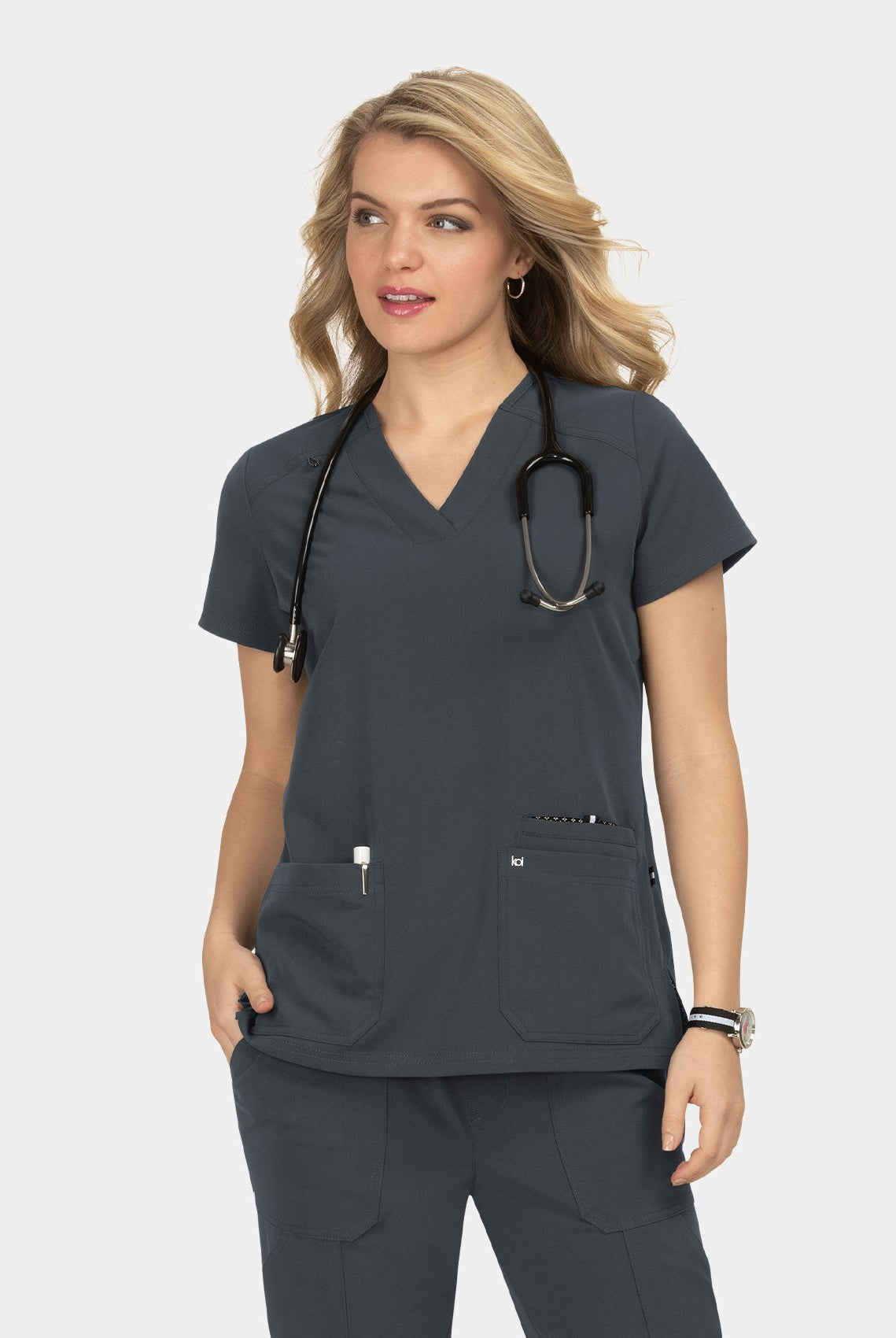 Koi Next Gen Hustle And Heart Scrub Top- charcoal