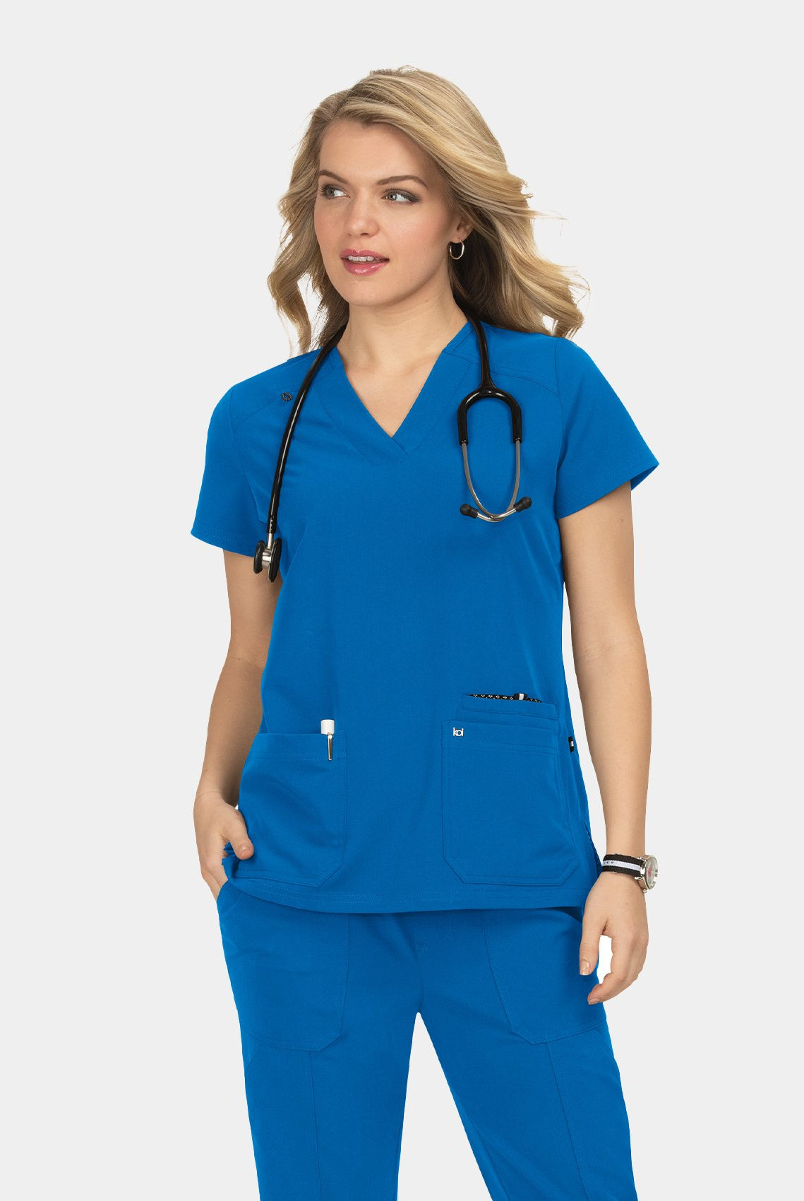 Koi Next Gen Hustle And Heart Scrub Top- royal
