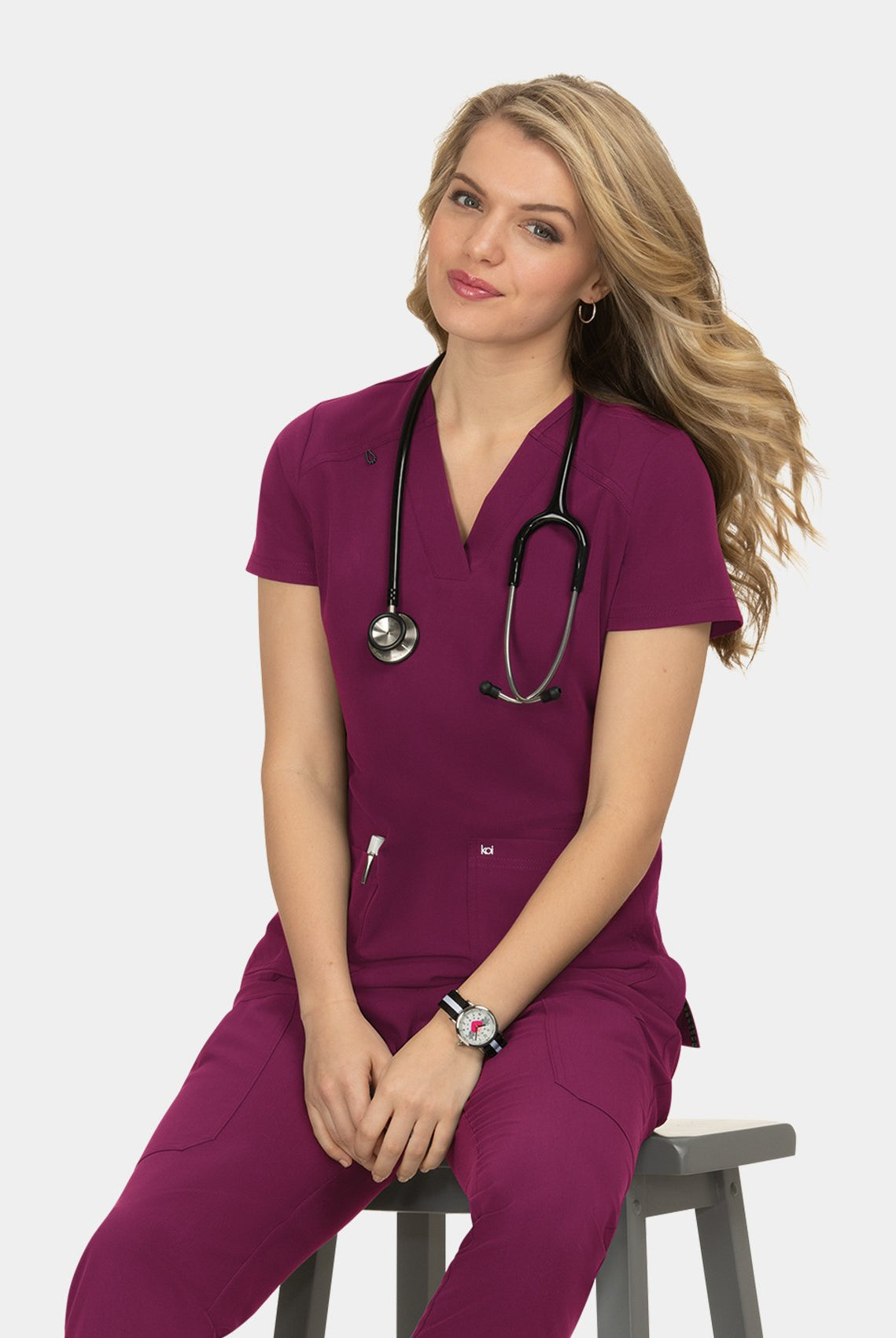 Koi Next Gen Hustle And Heart Scrub Top- wine