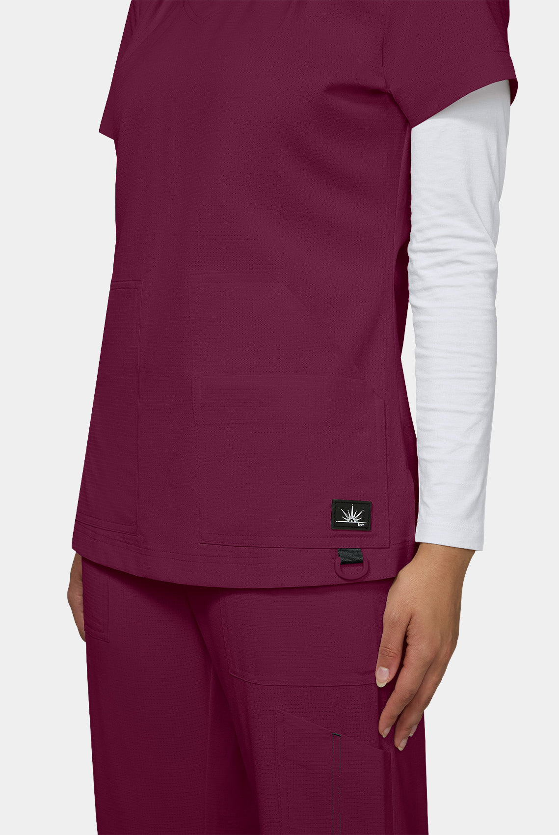 Koi Solis Sari scrub top wine