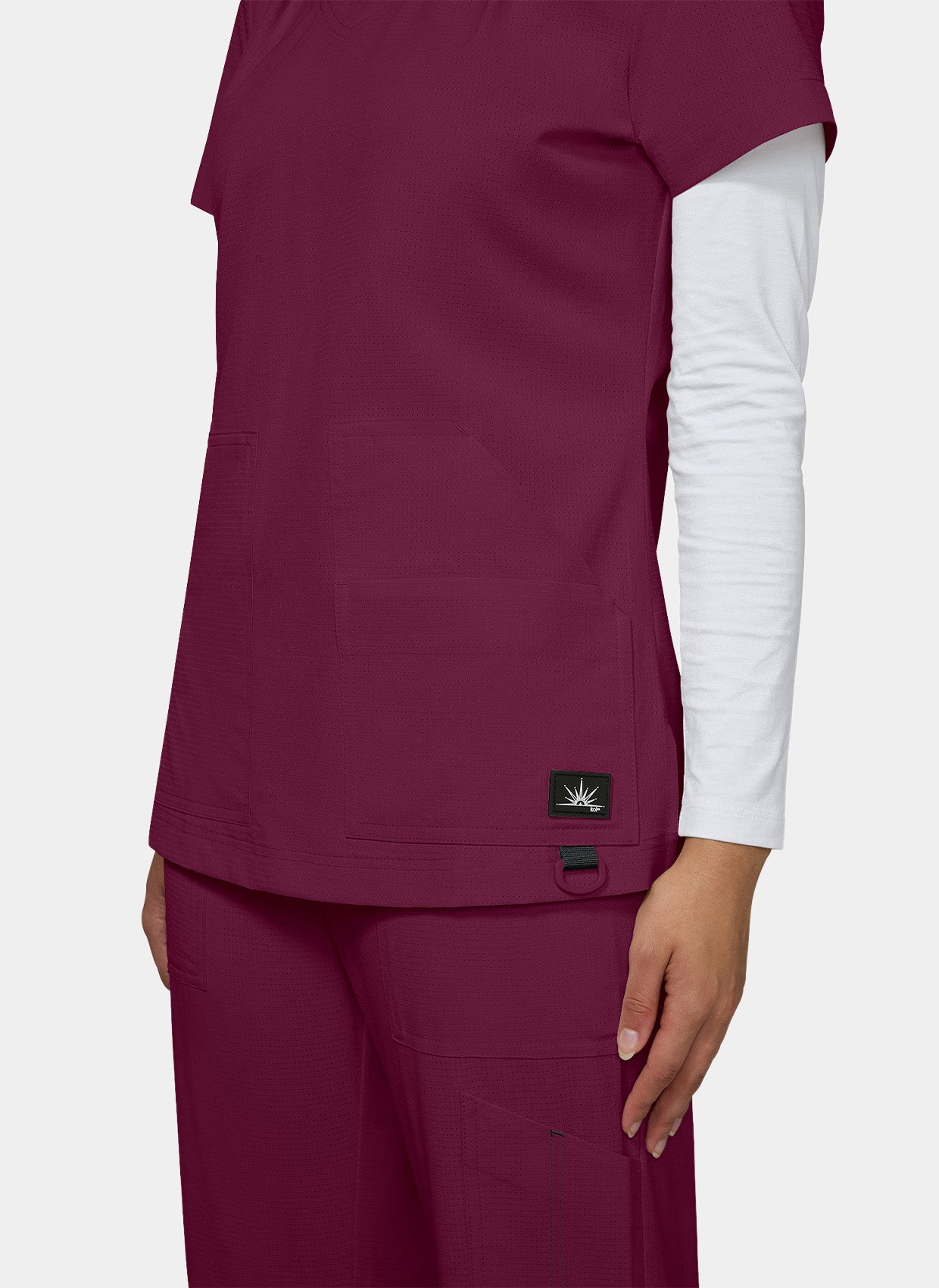Koi Solis Sari scrub top wine