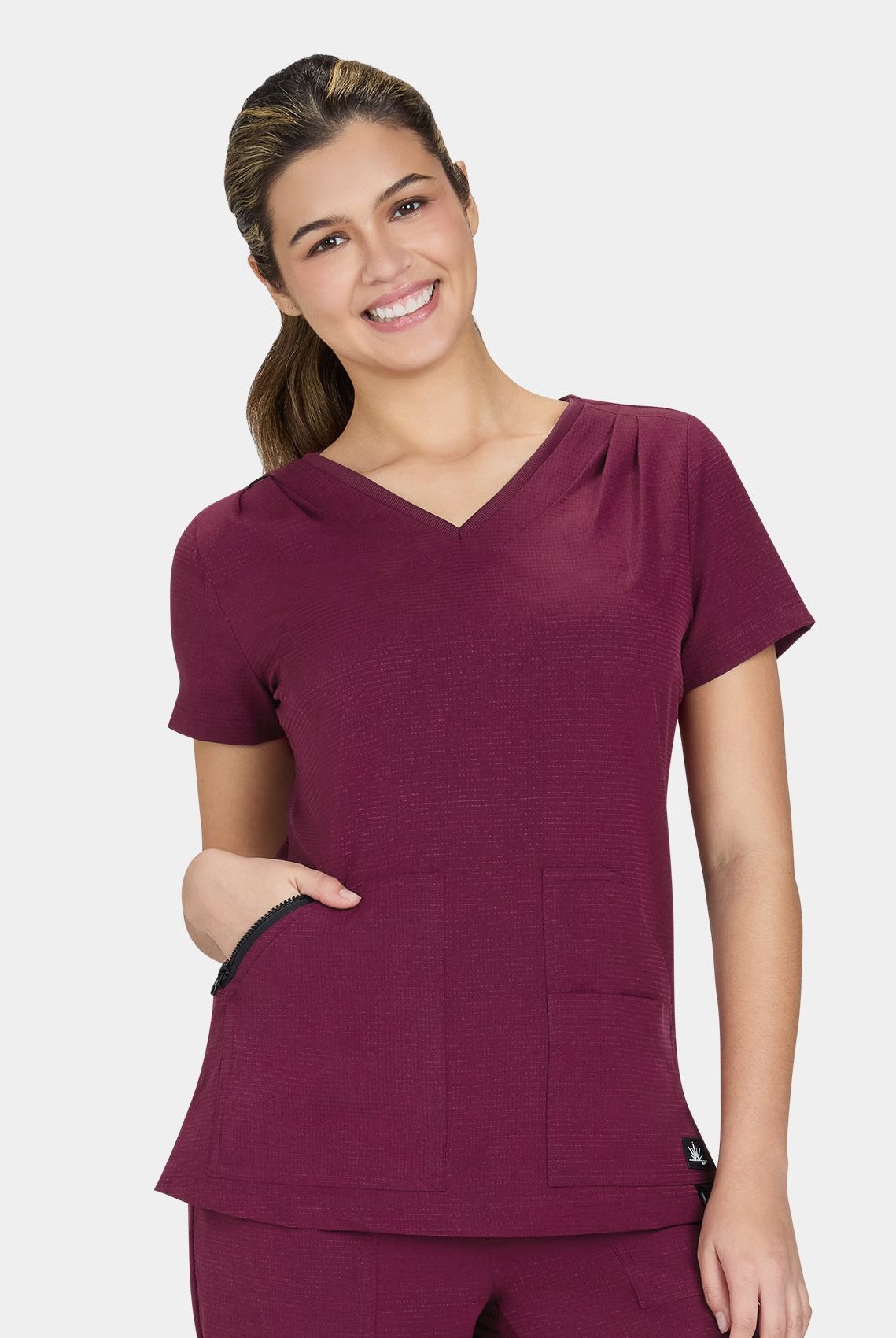 Koi Solis Sari scrub top wine front
