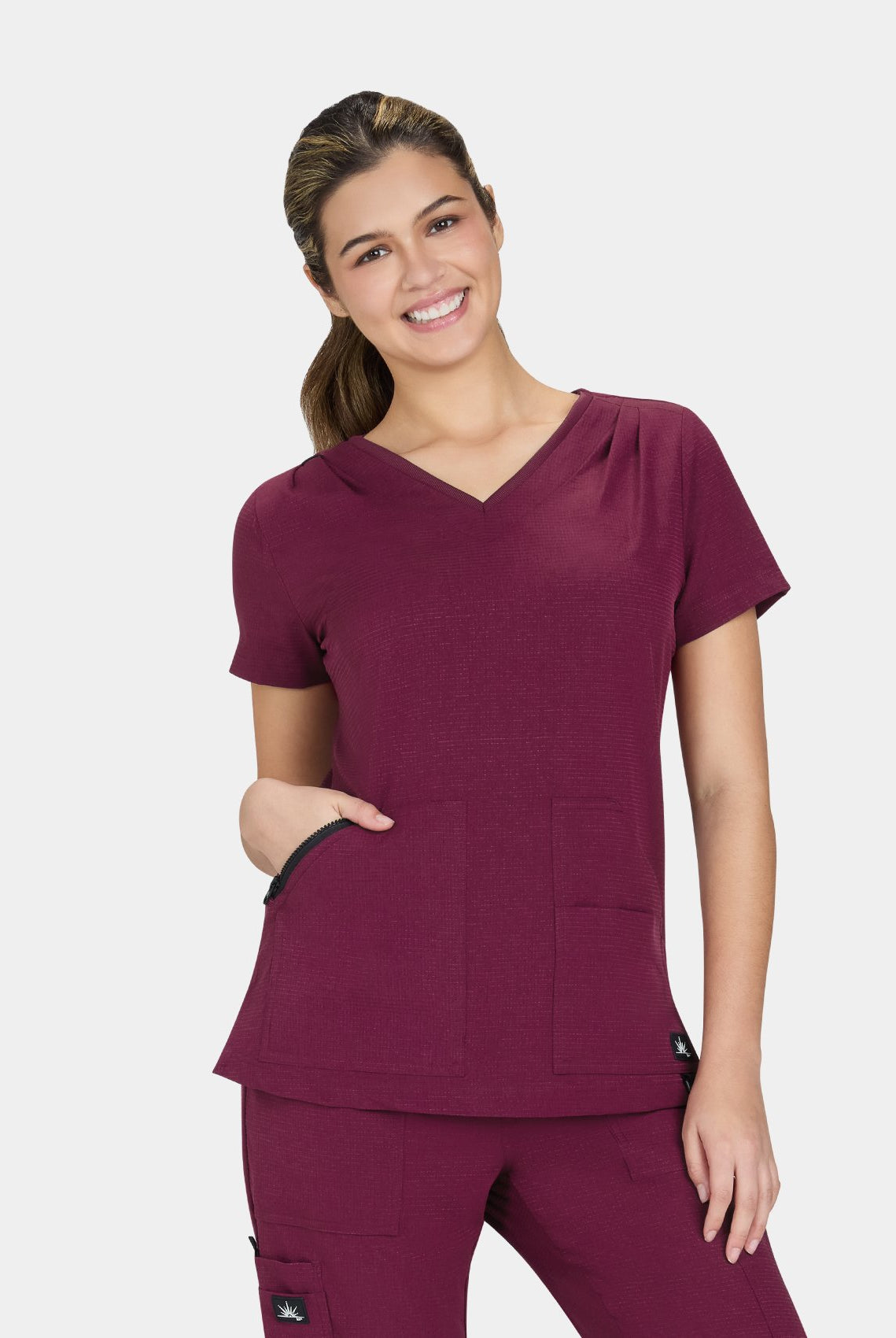 Koi Solis Sari scrub top wine front