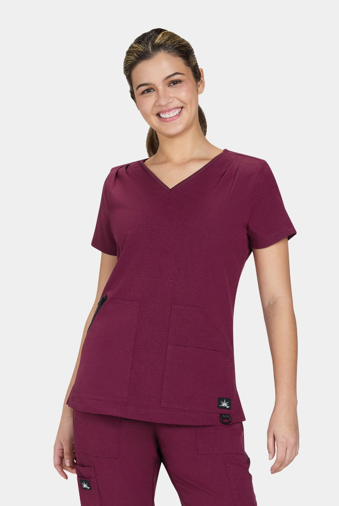 Koi Solis Sari scrub top wine front