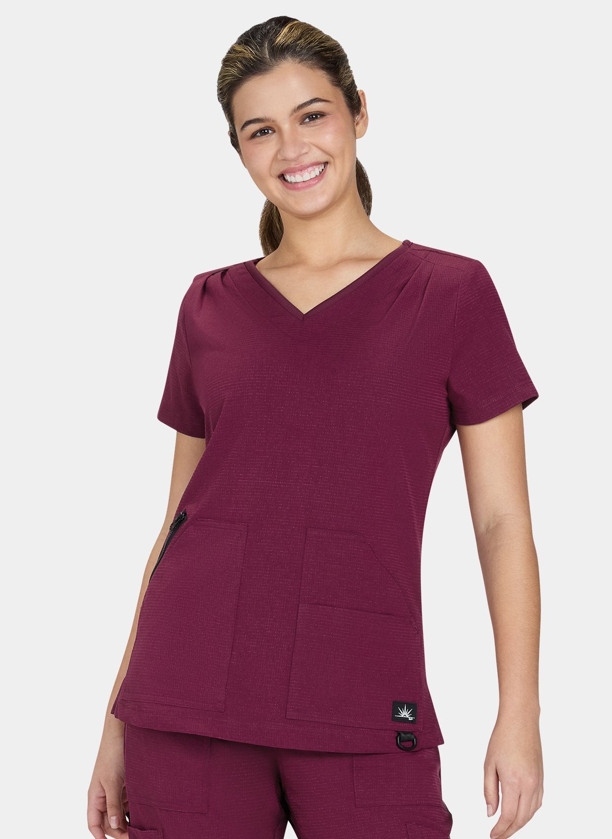 Koi Solis Sari scrub top wine front