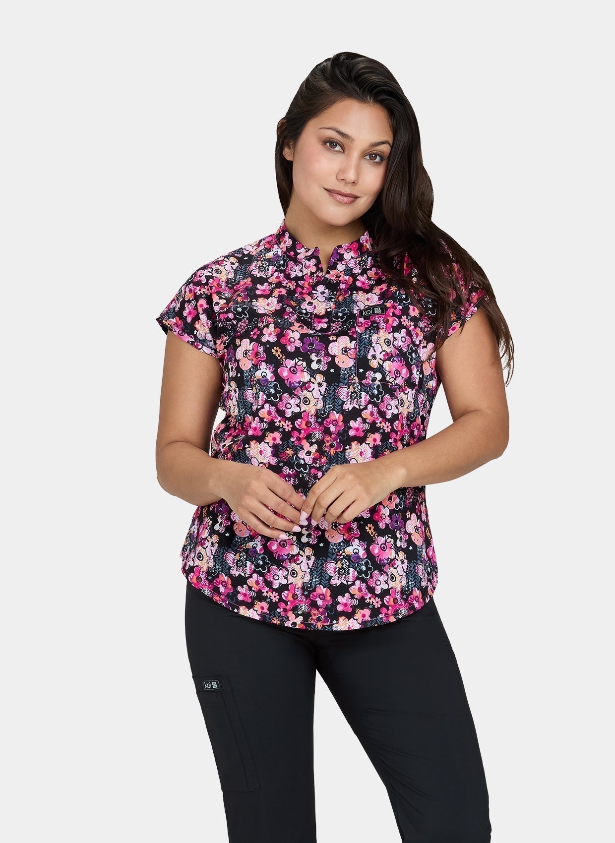 Printed flower hour scrub top