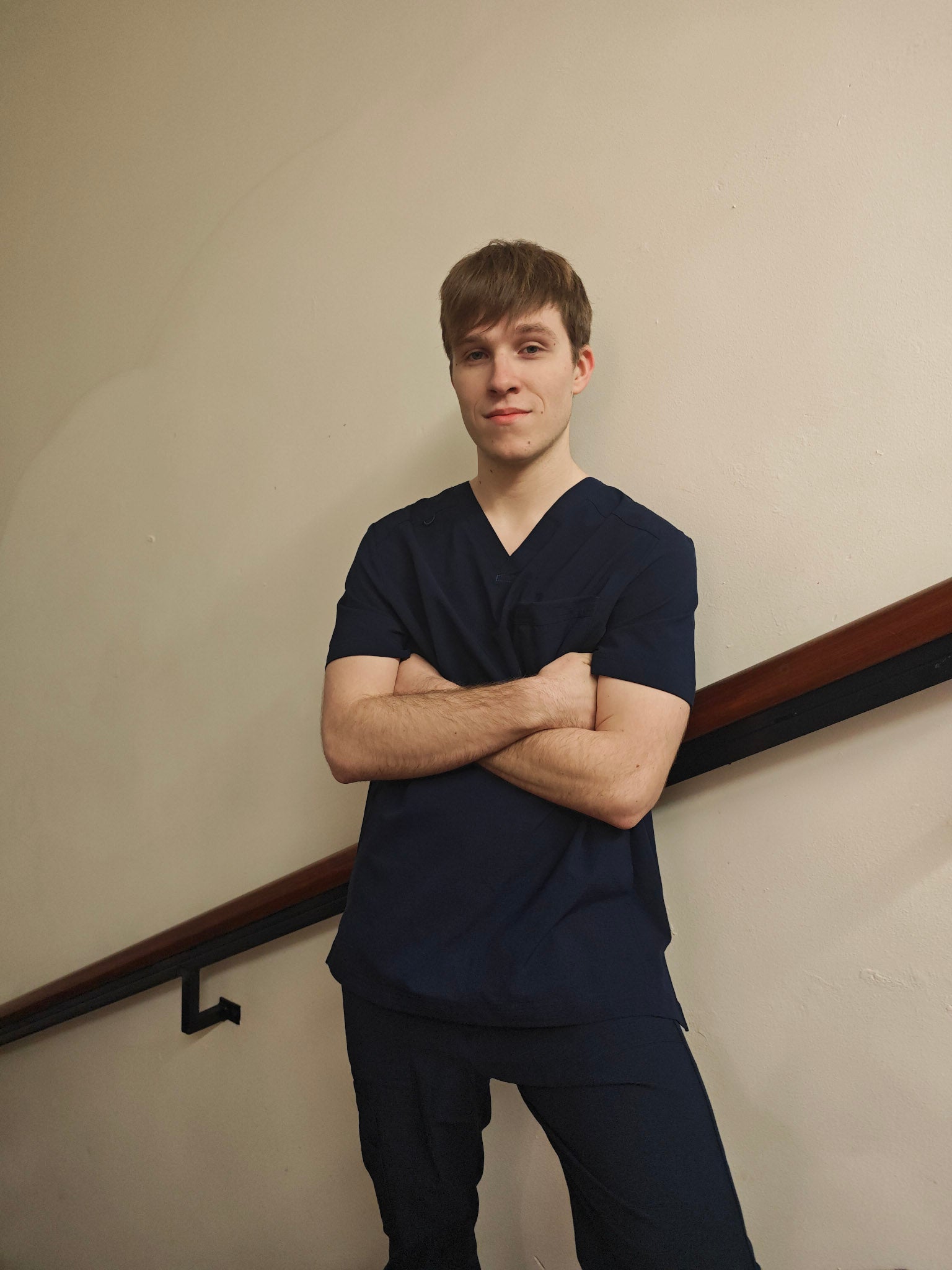 Healthcare professional in stretch surgical scrubs