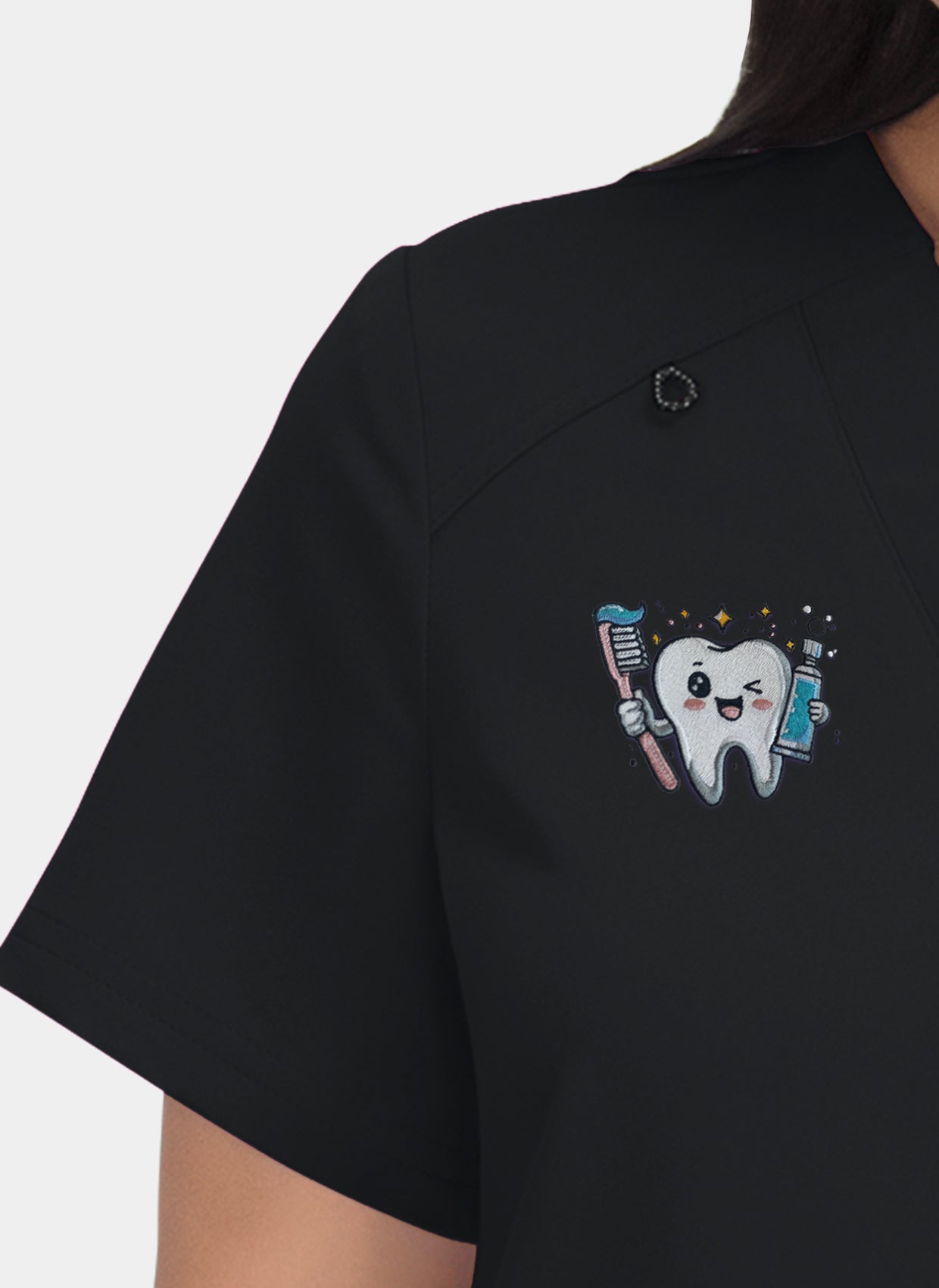 Hustle and heart black embroidery close-up