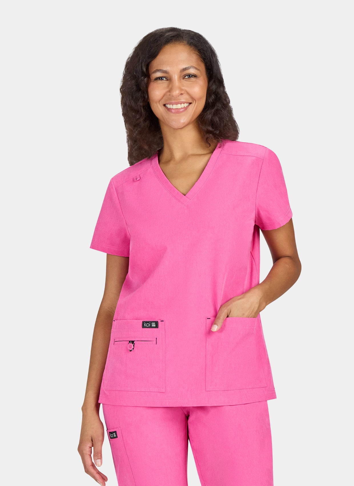 Koi Basics Becca Scrub Top Heather Pink Lemonade Front