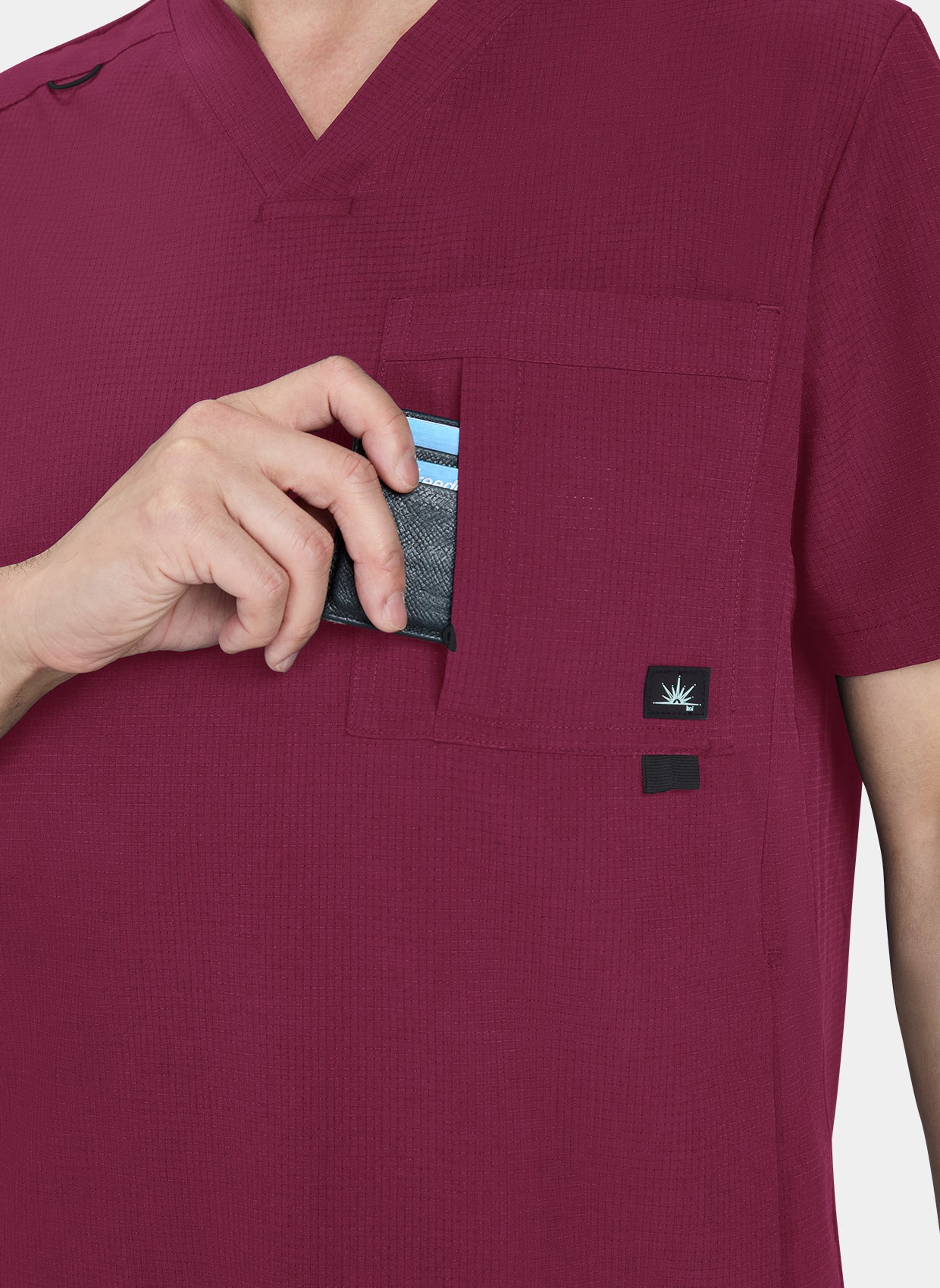 Koi Solis Caldwell Scrub Top Wine Chest  Pocket