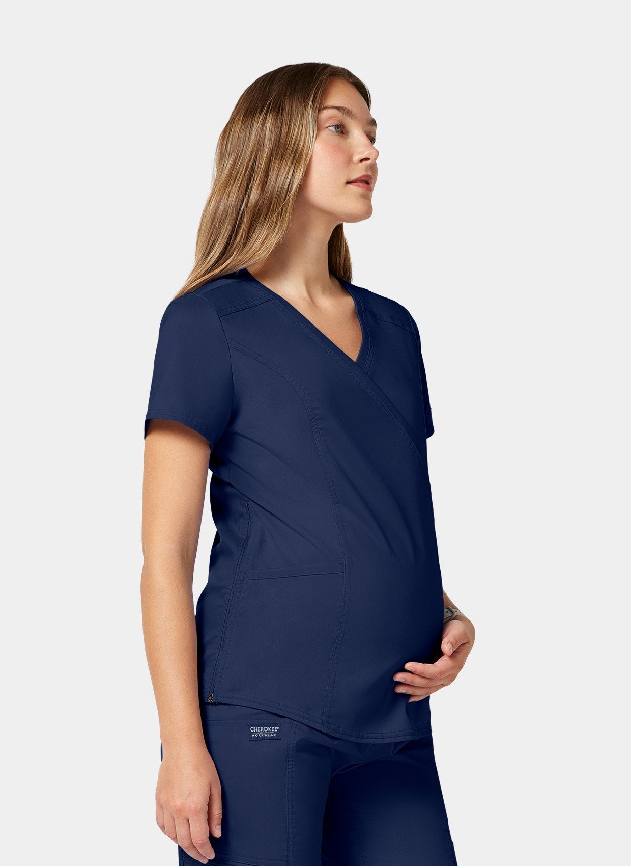 Cherokee WW Revolution Maternity Mock Wrap Scrub Top WWE688-Navy Side Image