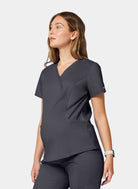 Cherokee WWE688 Maternity Scrub Top - Pewter - Side facing