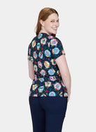 Back view of Koi Basics Leslie scrub top – Holiday Cats print