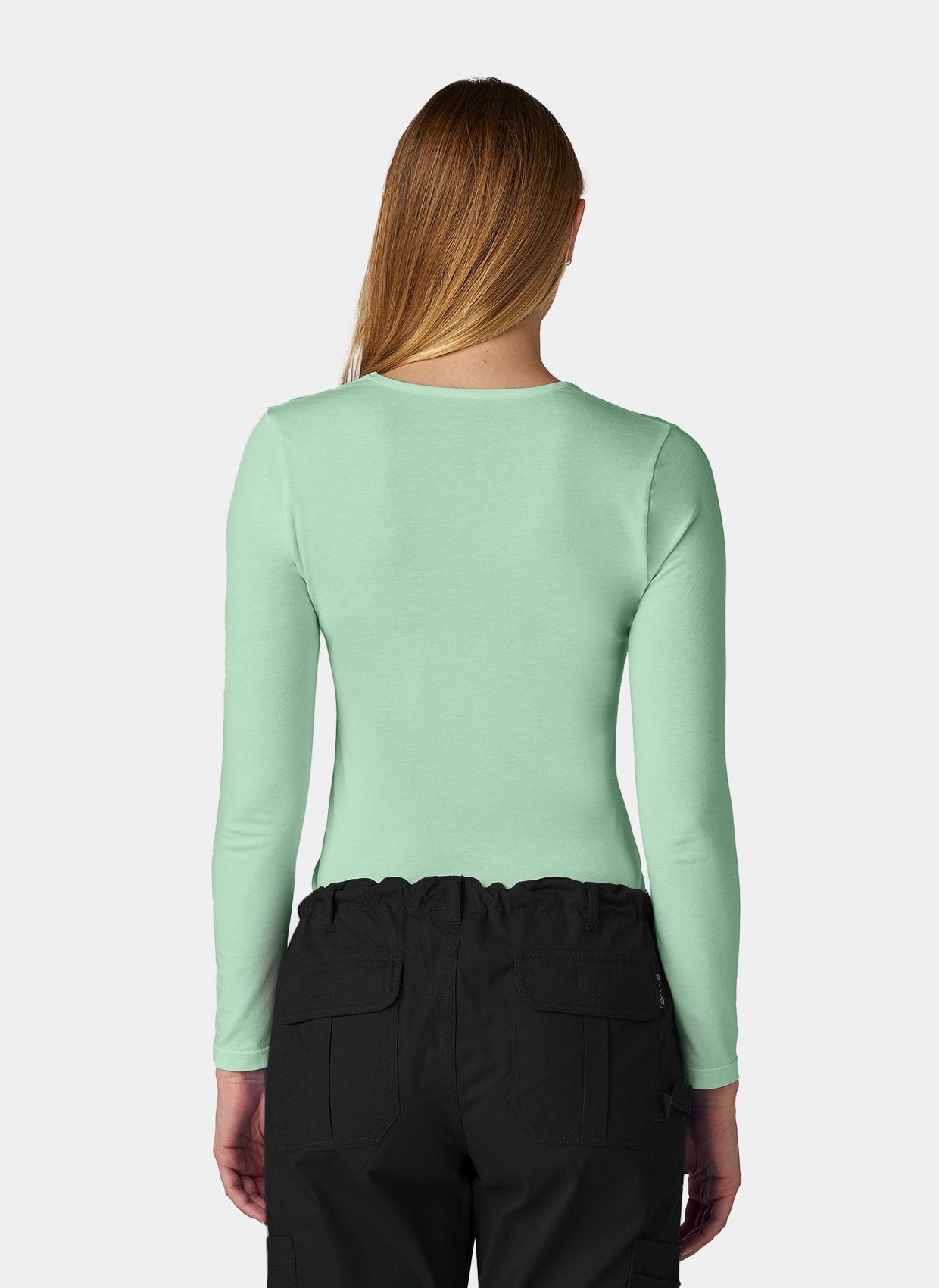 womens koi essentials long sleeve underscrub tender tee soft green