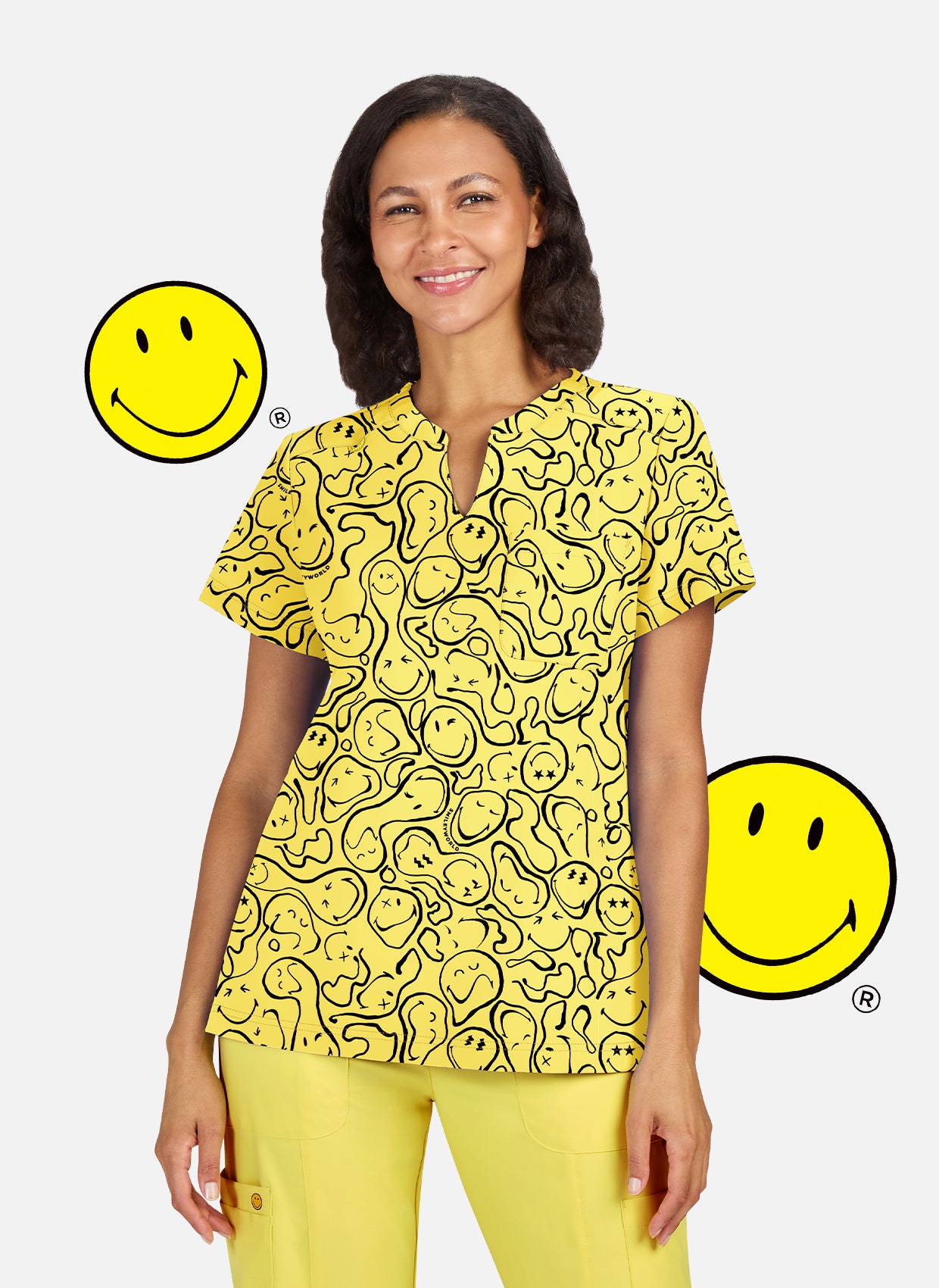 Koi Smiley World Amazed Scrub Top - Trippy Smiles