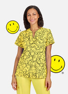 Koi Smiley World Amazed Scrub Top - Trippy Smiles
