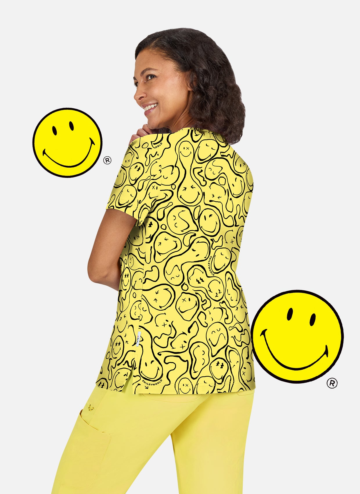 Koi Smiley World Amazed Scrub Top - Trippy Smiles