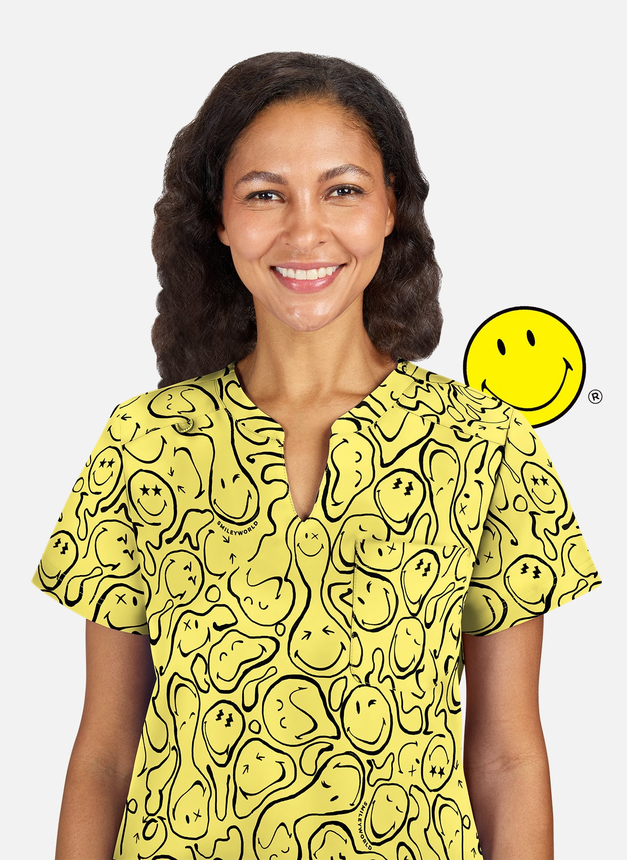 Koi Smiley World Amazed Scrub Top - Trippy Smiles